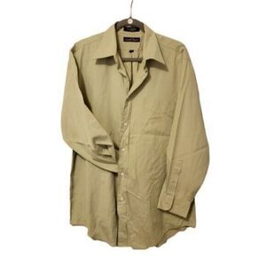 Kenneth Robert Mens Sz 16.5 Green  Solid Long Sleeve Dress Shirt